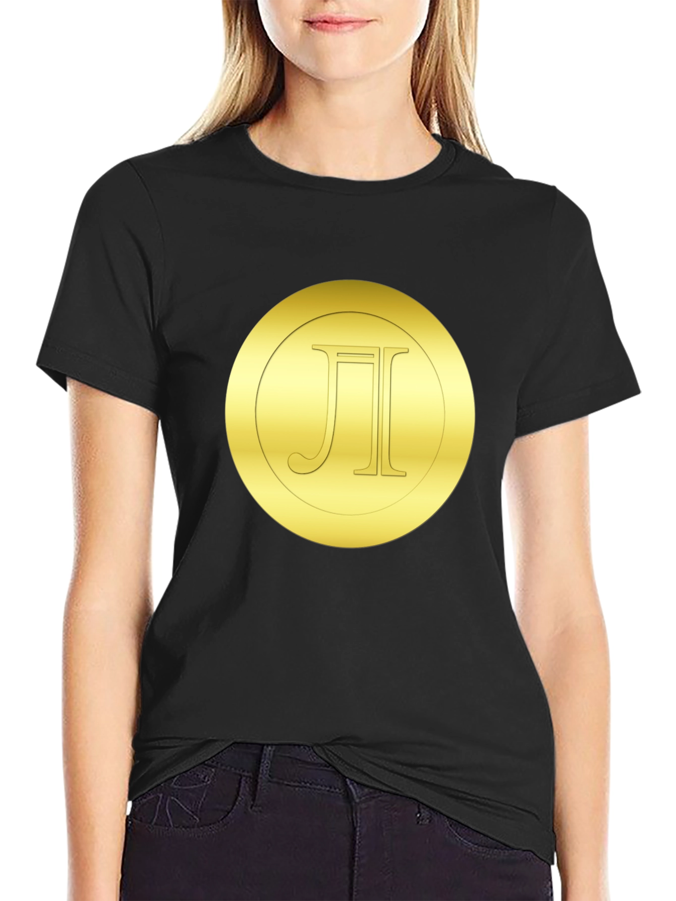 Gold Monogram Circle Tee - Stylish Black T-Shirt