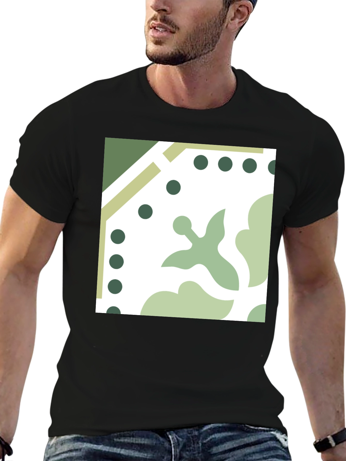 Stylish Black Tee with Geometric Tile Print