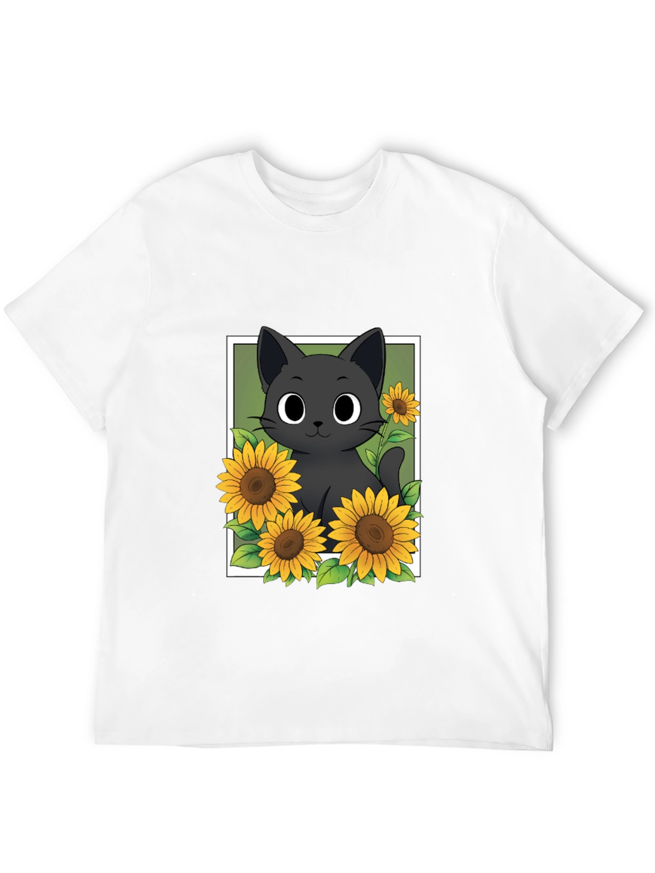 Black Cat Sunflower Graphic T-Shirt