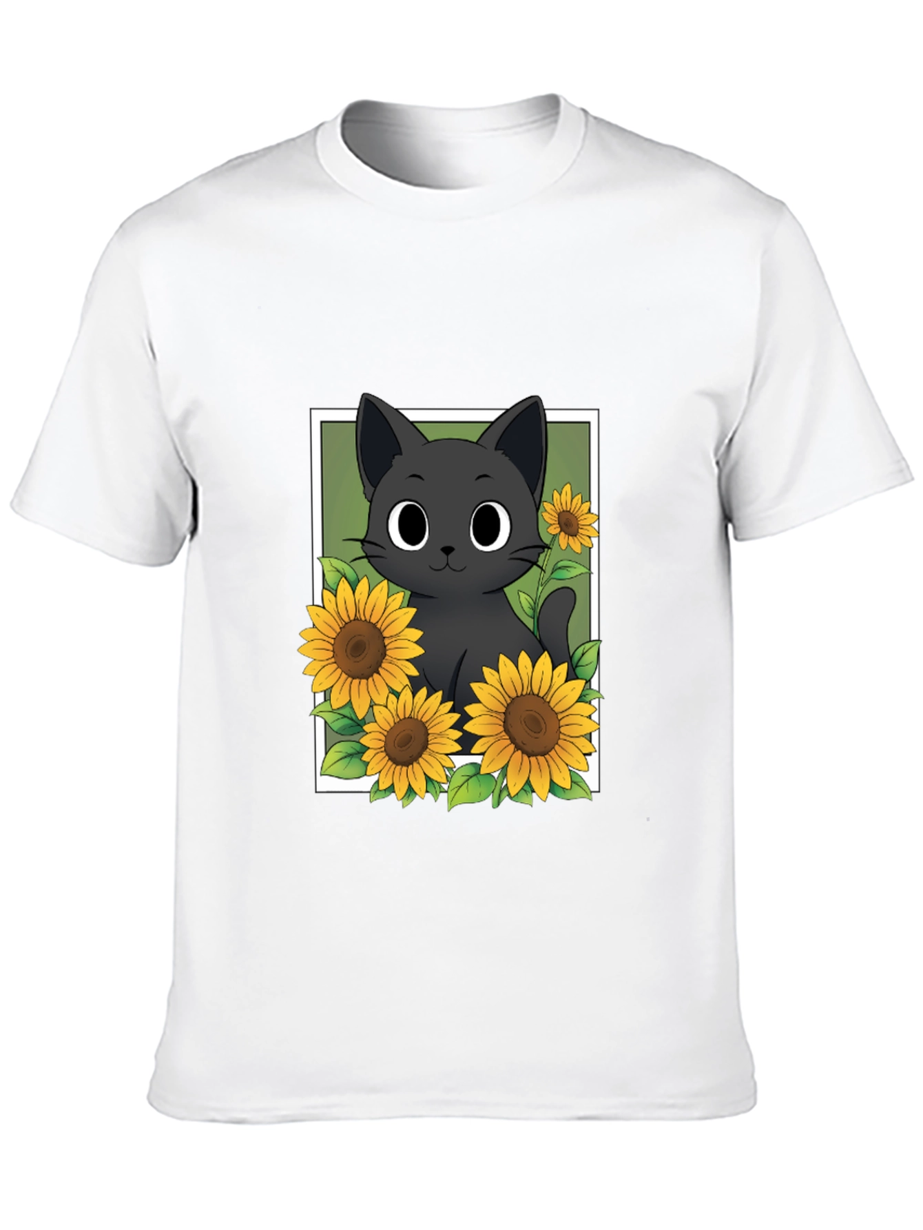 Black Cat Sunflower Graphic T-Shirt