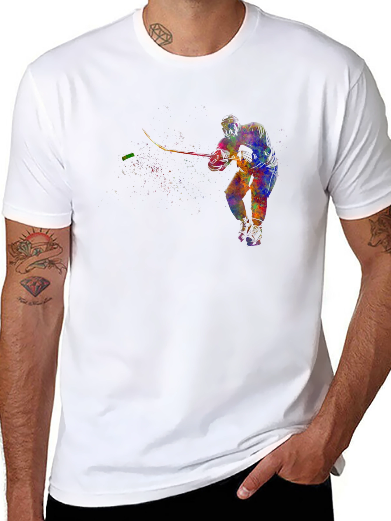 Abstract Hockey Player Graphic T-Shirt