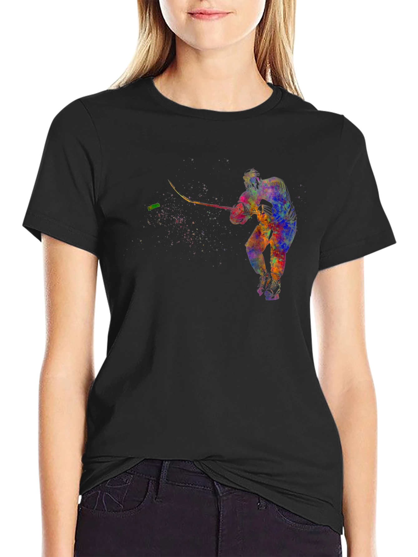 Abstract Hockey Player Graphic T-Shirt