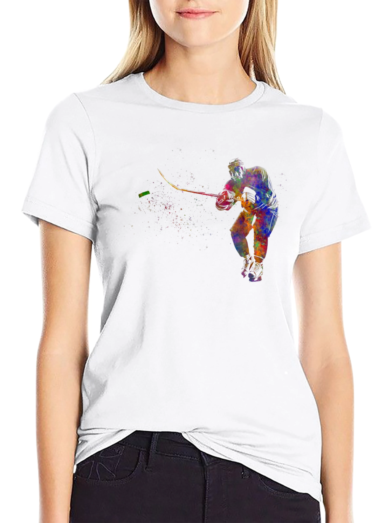 Abstract Hockey Player Graphic T-Shirt