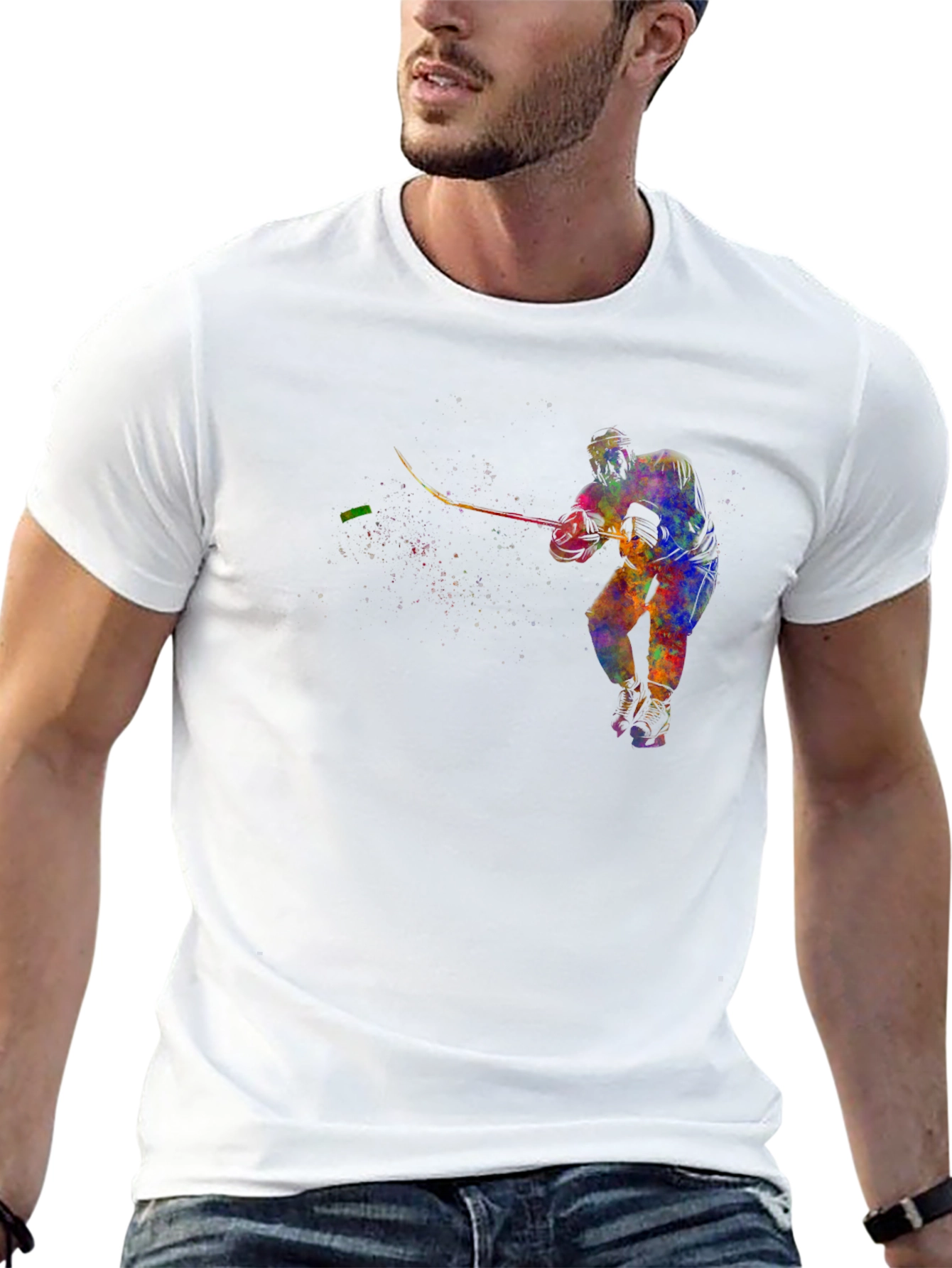 Abstract Hockey Player Graphic T-Shirt