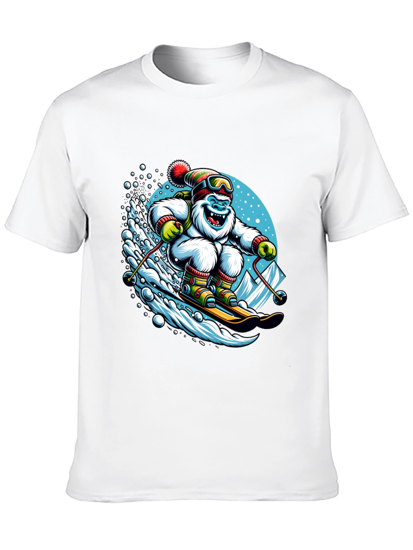 Skiing Yeti Graphic Tee - Black Cotton Shirt