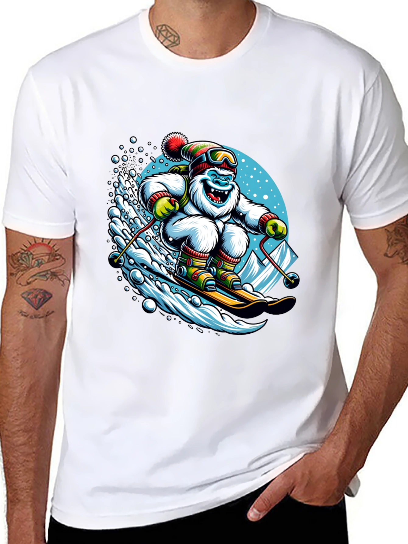 Skiing Yeti Graphic Tee - Black Cotton Shirt
