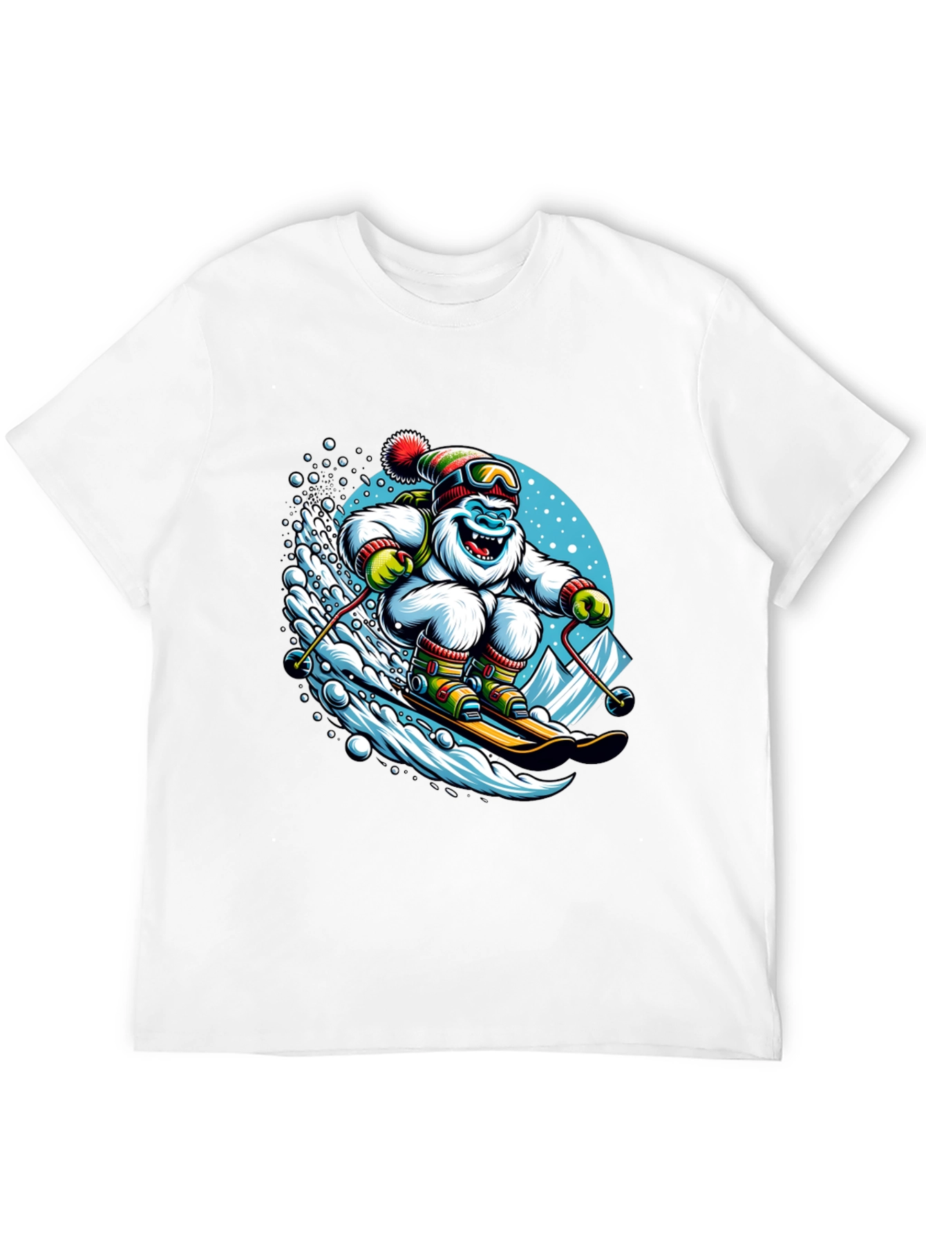 Skiing Yeti Graphic Tee - Black Cotton Shirt