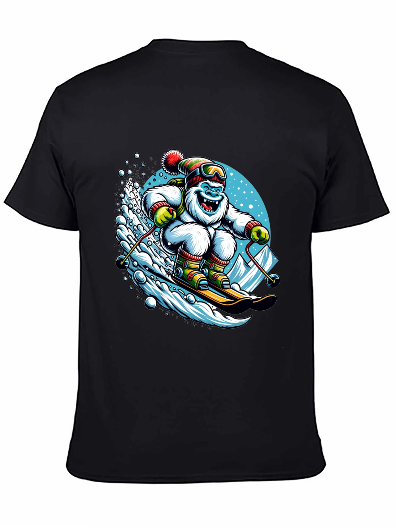 Skiing Yeti Graphic Tee - Black Cotton Shirt