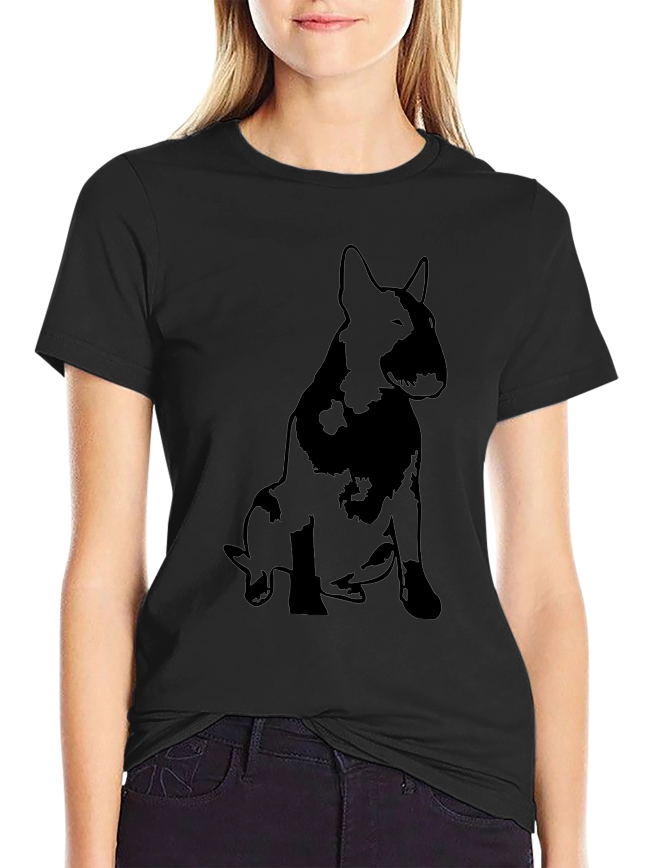 Black Bull Terrier Silhouette Graphic T-Shirt