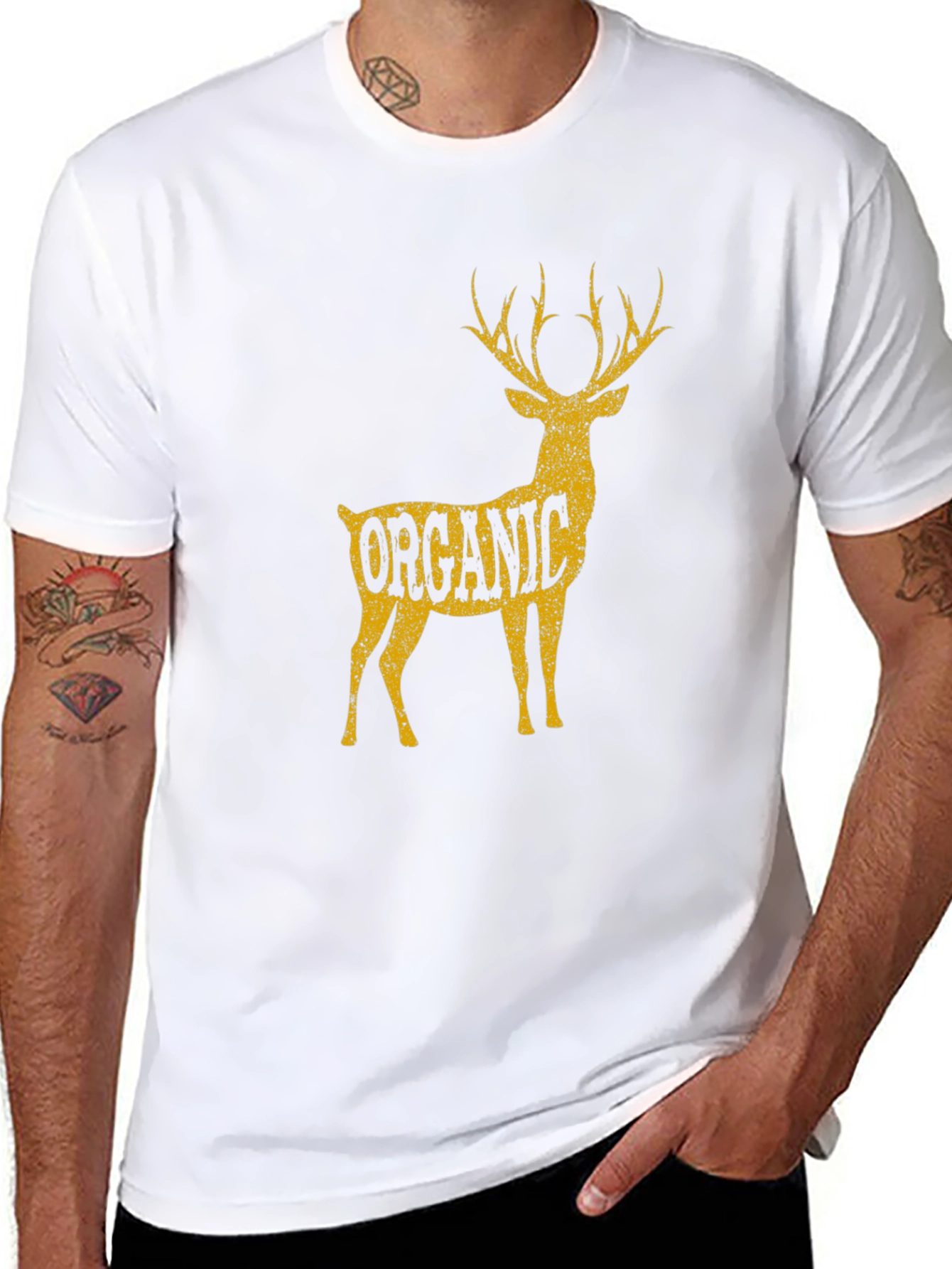 Organic Deer Graphic T-Shirt - Black Cotton Tee