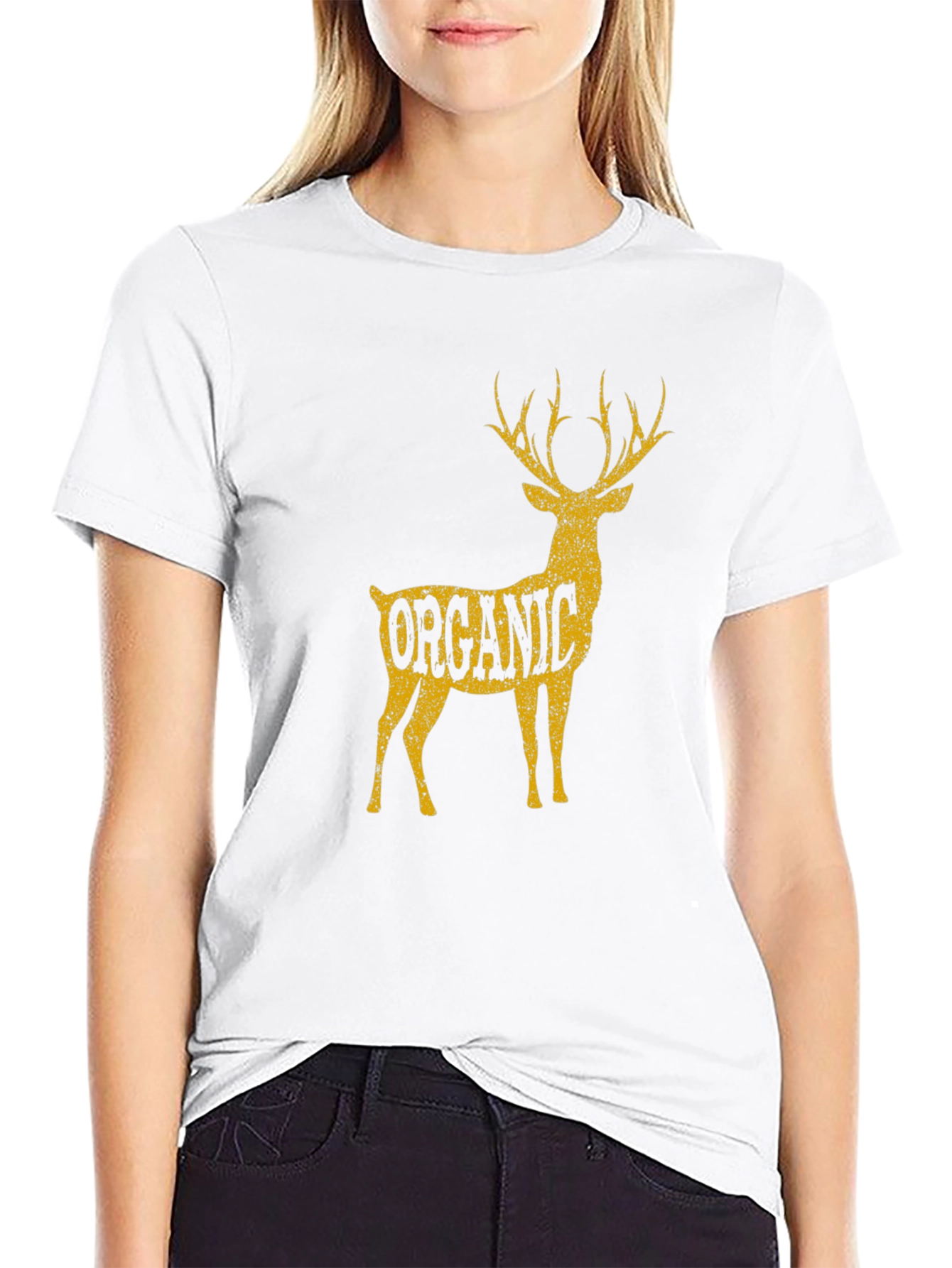 Organic Deer Graphic T-Shirt - Black Cotton Tee