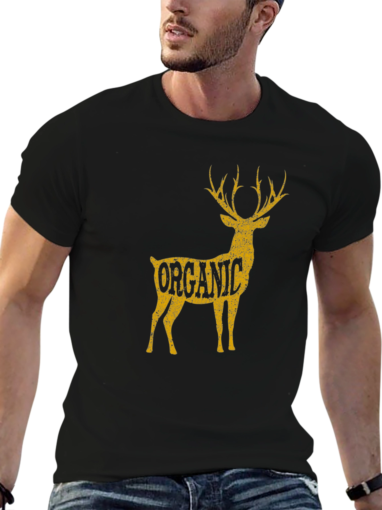 Organic Deer Graphic T-Shirt - Black Cotton Tee