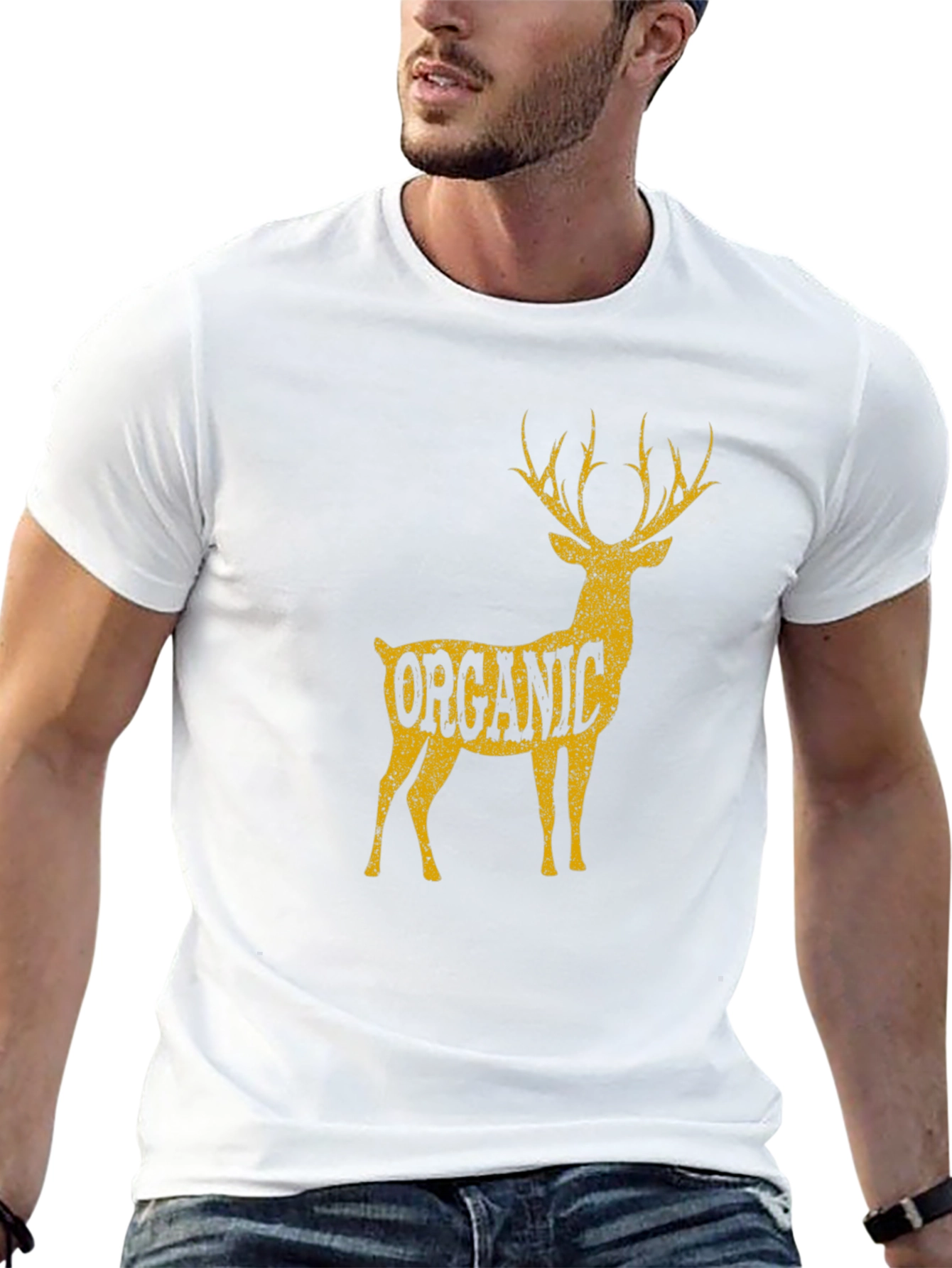 Organic Deer Graphic T-Shirt - Black Cotton Tee