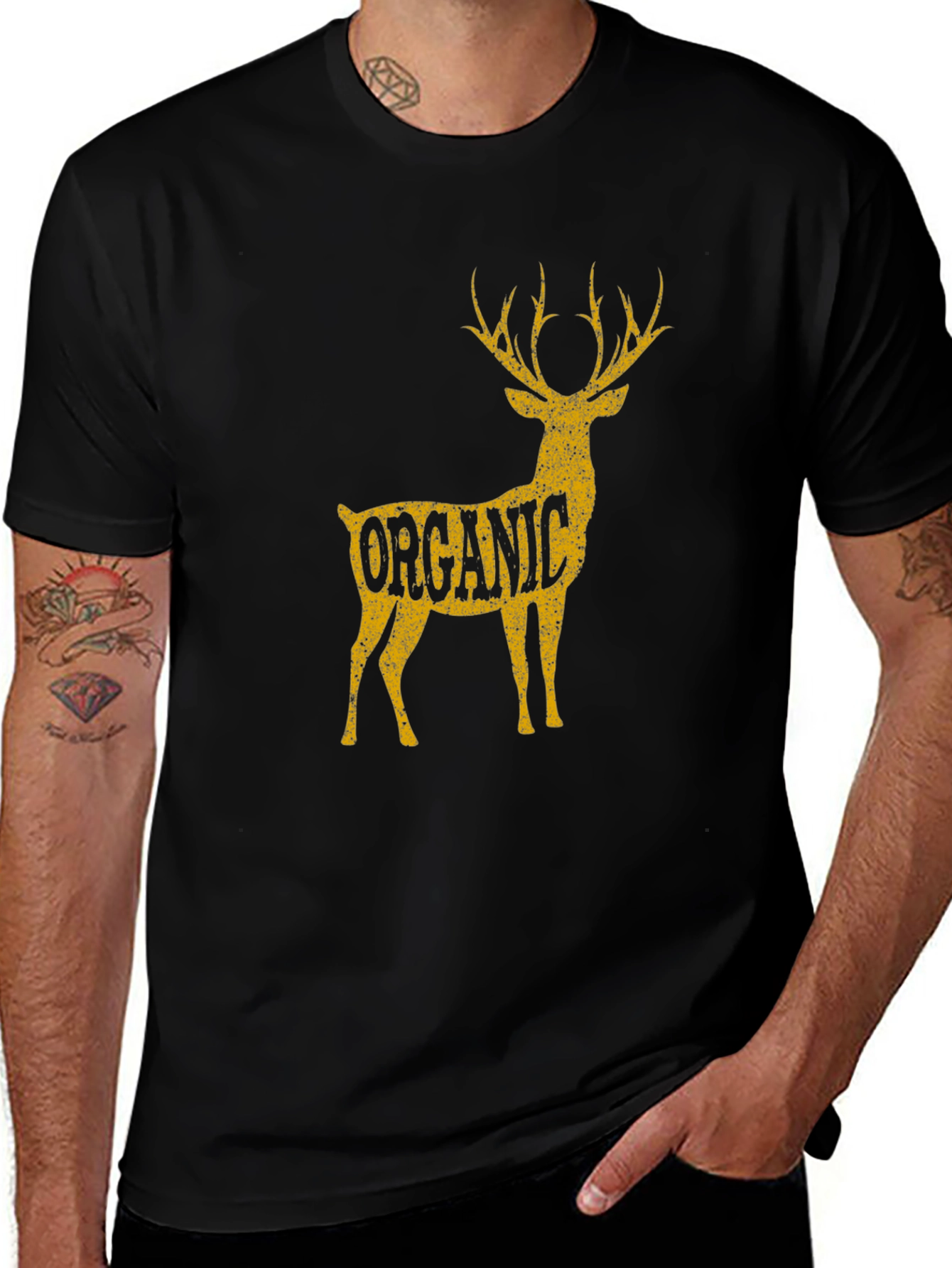 Organic Deer Graphic T-Shirt - Black Cotton Tee