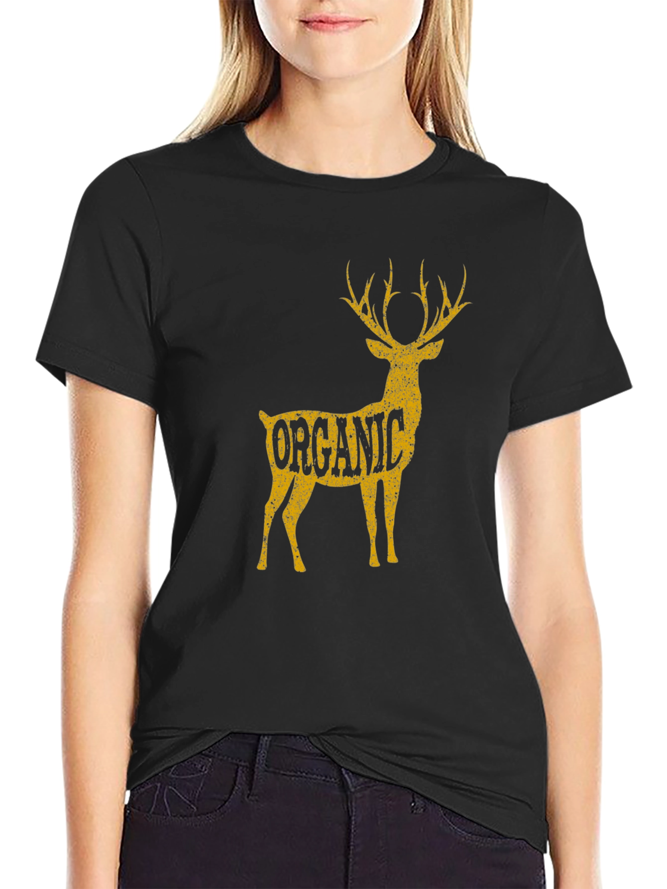 Organic Deer Graphic T-Shirt - Black Cotton Tee