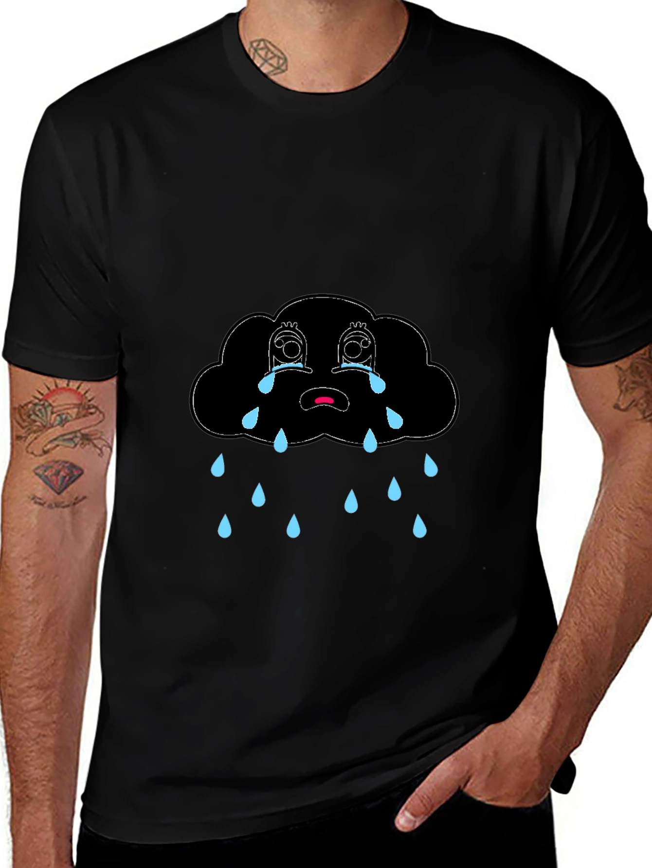 Sad Cloud Graphic Black T-Shirt