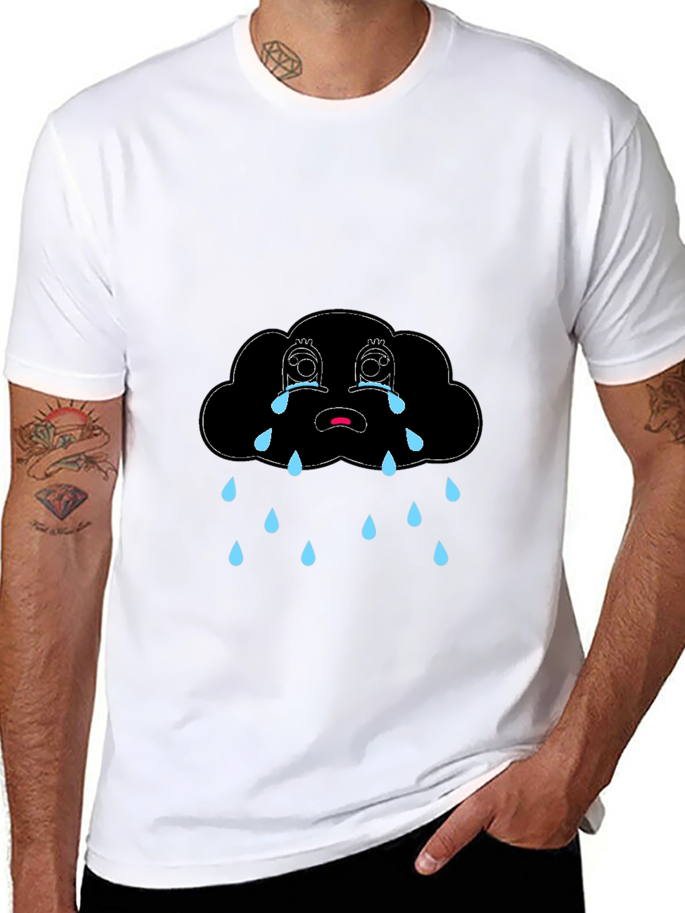 Sad Cloud Graphic Black T-Shirt