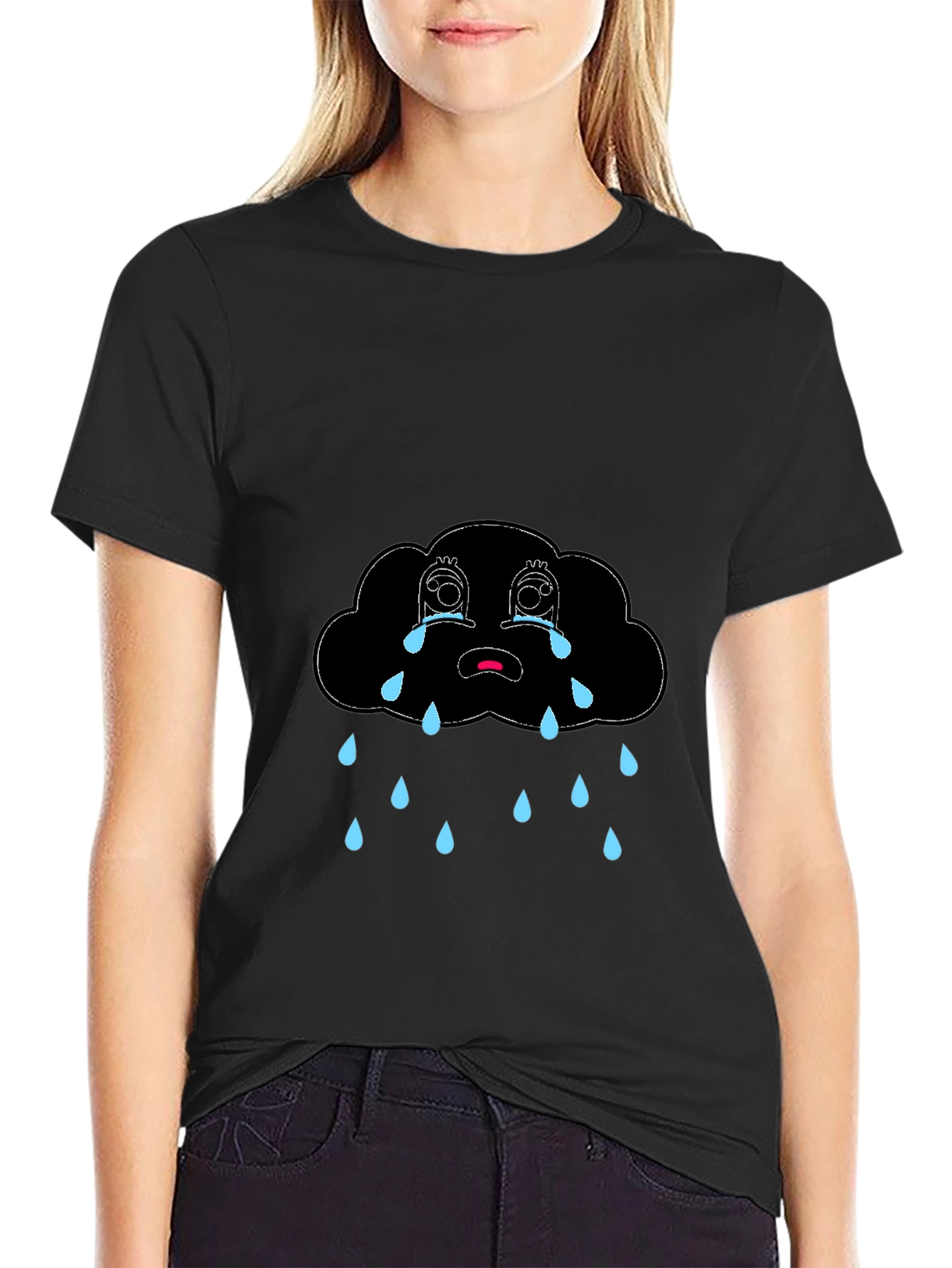 Sad Cloud Graphic Black T-Shirt