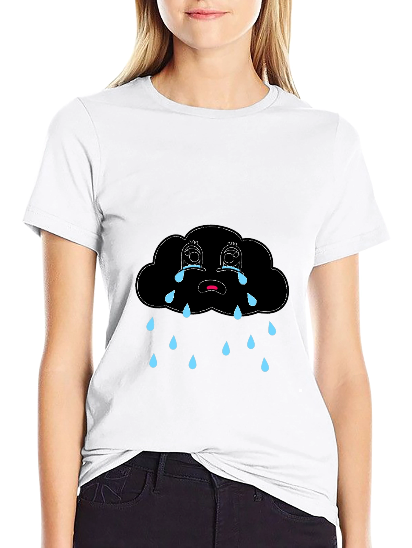 Sad Cloud Graphic Black T-Shirt