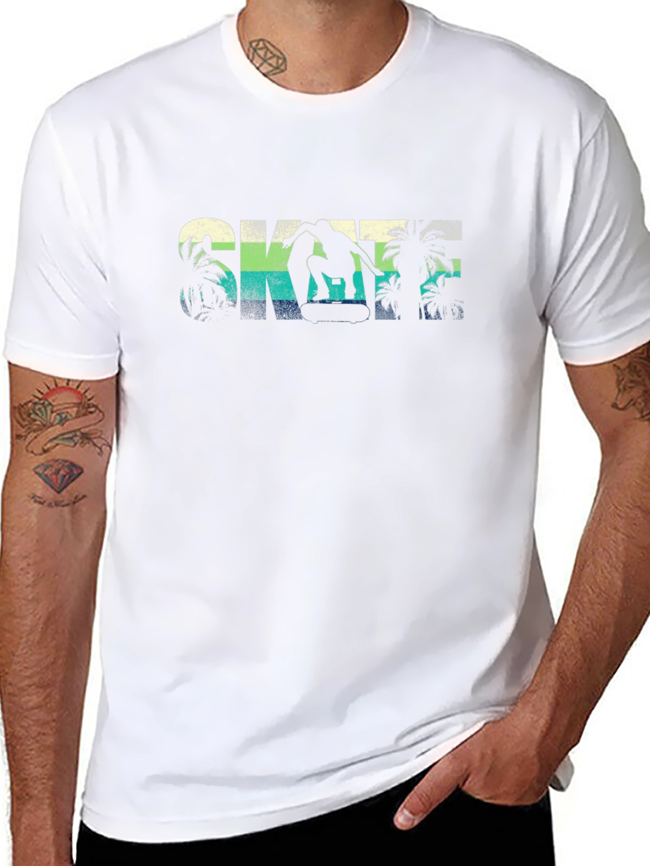 Skateboarding Tee - Retro Palm Design