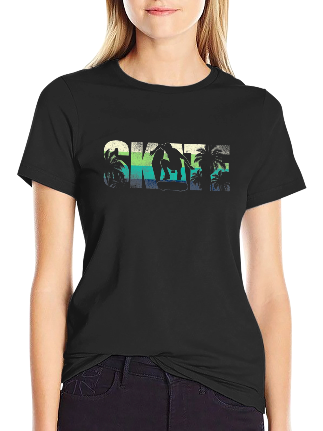 Skateboarding Tee - Retro Palm Design