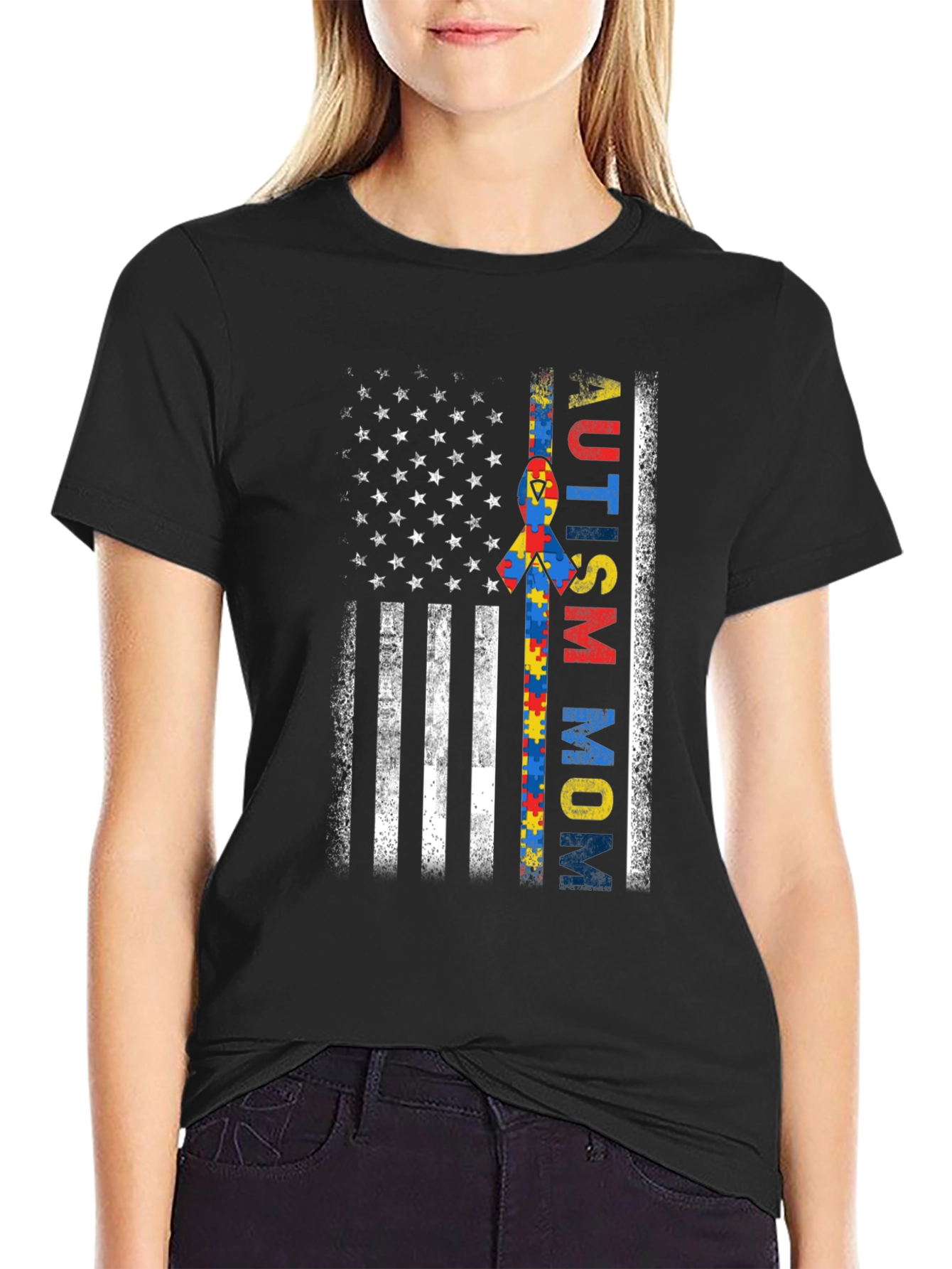 Autism Mom US Flag T-Shirt