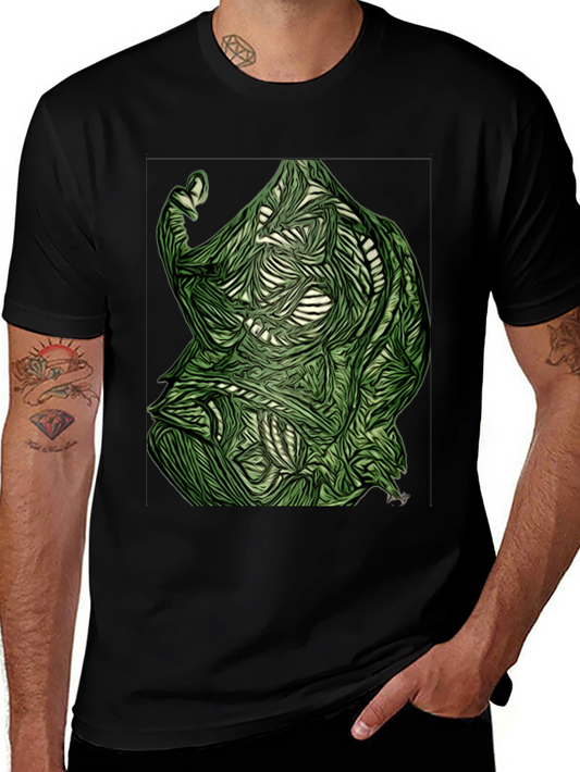 Abstract Green Figure Graphic Tee - Black