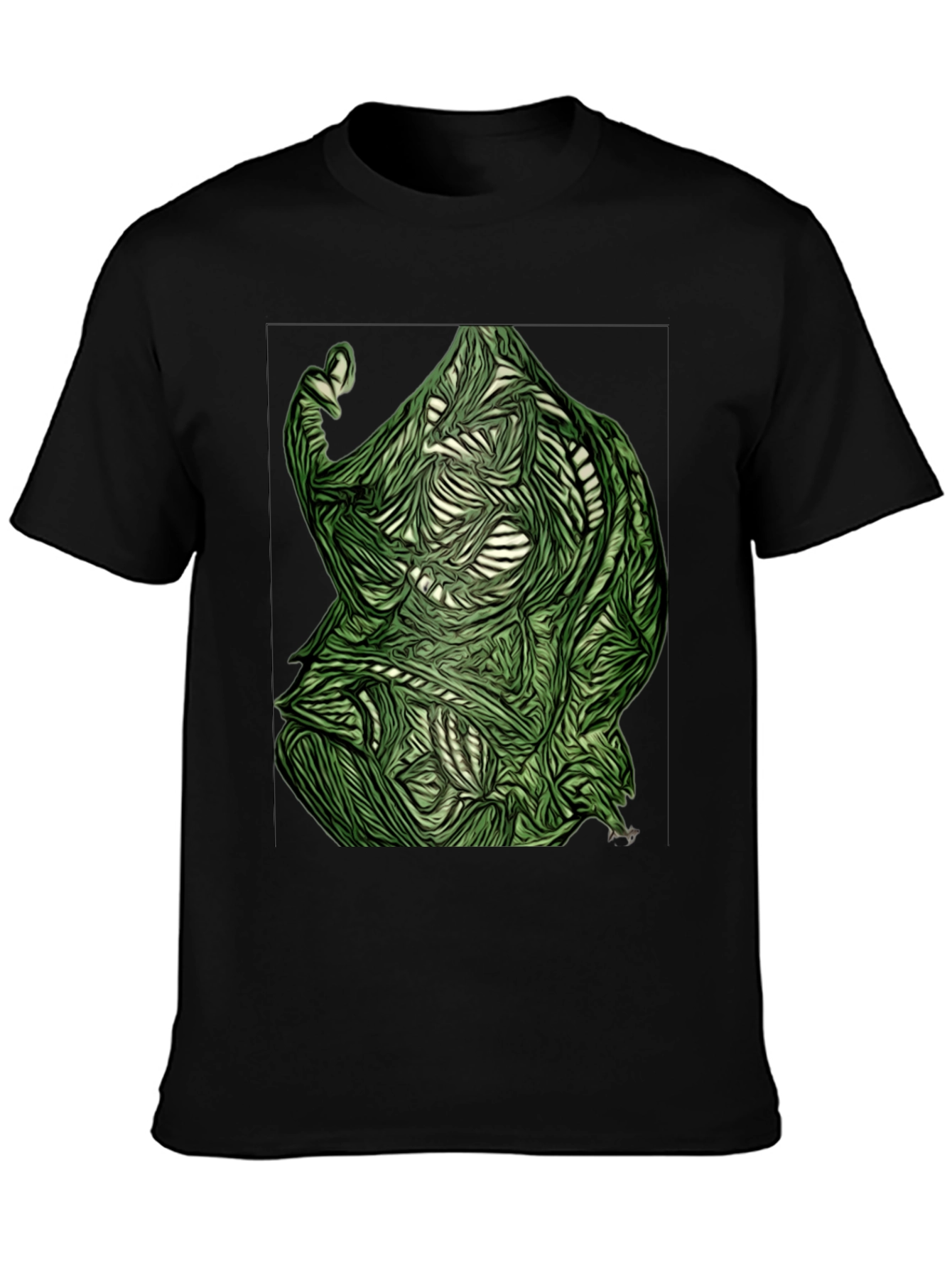 Abstract Green Figure Graphic Tee - Black