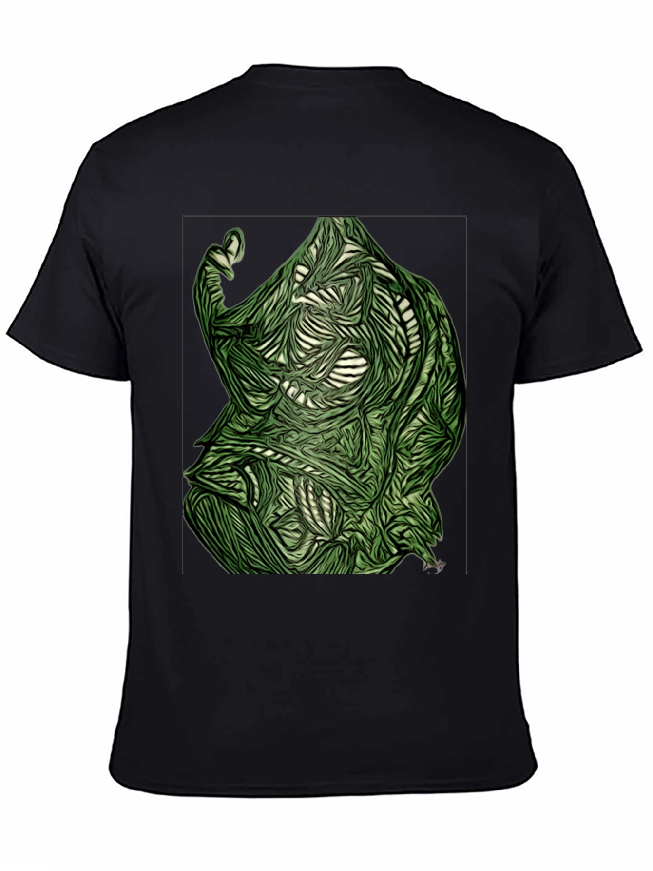 Abstract Green Figure Graphic Tee - Black