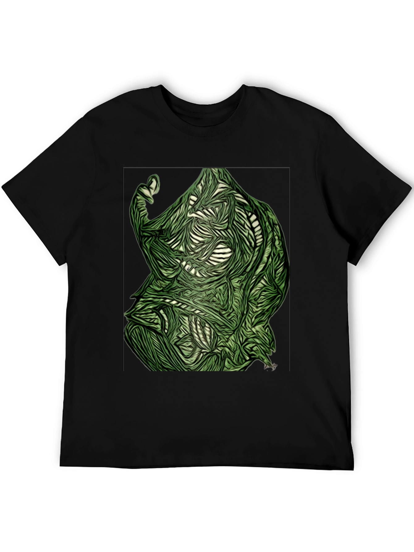 Abstract Green Figure Graphic Tee - Black