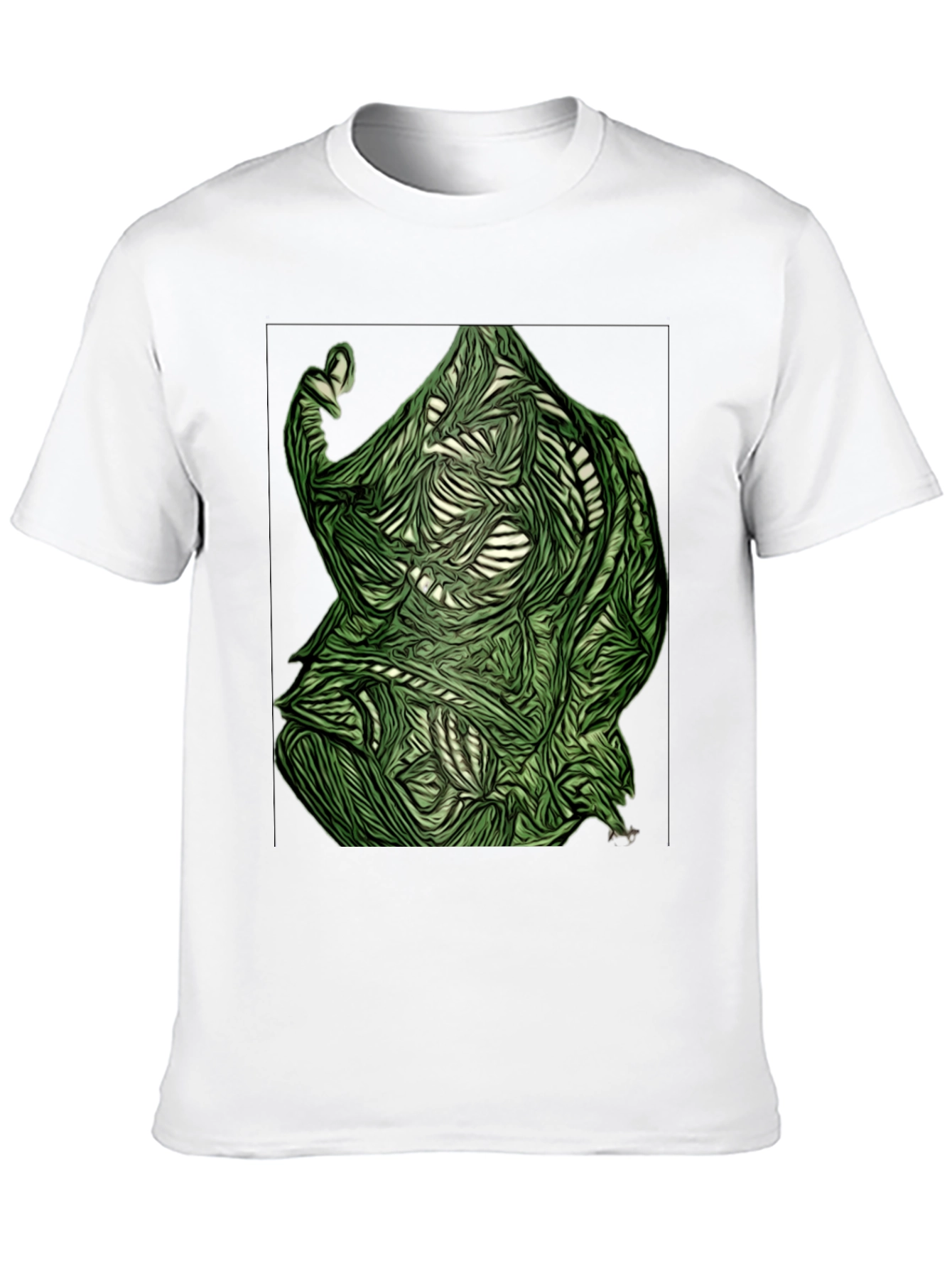 Abstract Green Figure Graphic Tee - Black