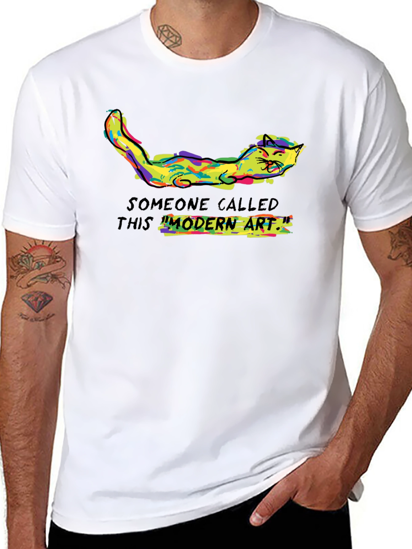 Modern Art Cat Tee - Funny Graphic T-Shirt