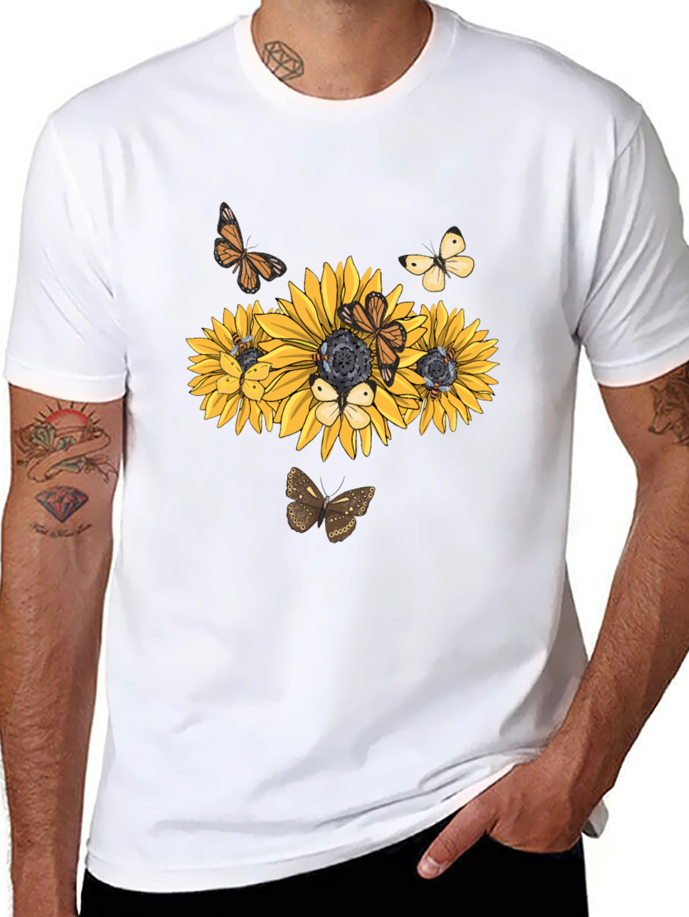 Sunflower Butterfly Graphic Tee - Black
