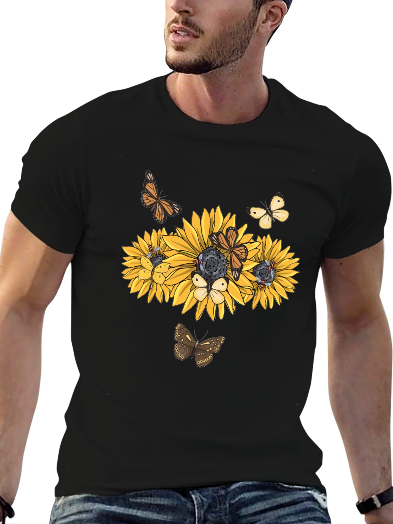 Sunflower Butterfly Graphic Tee - Black