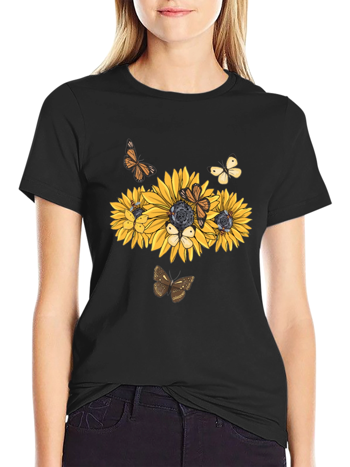 Sunflower Butterfly Graphic Tee - Black