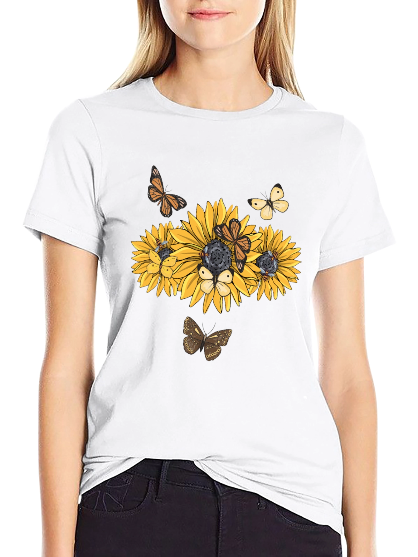Sunflower Butterfly Graphic Tee - Black