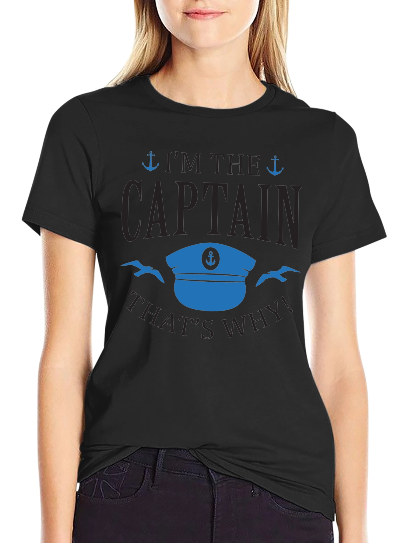 Im the Captain T-Shirt - Black Cotton Blend Tee