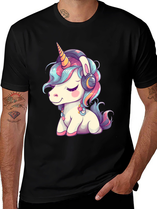 Unicorn Headphones Black T-Shirt