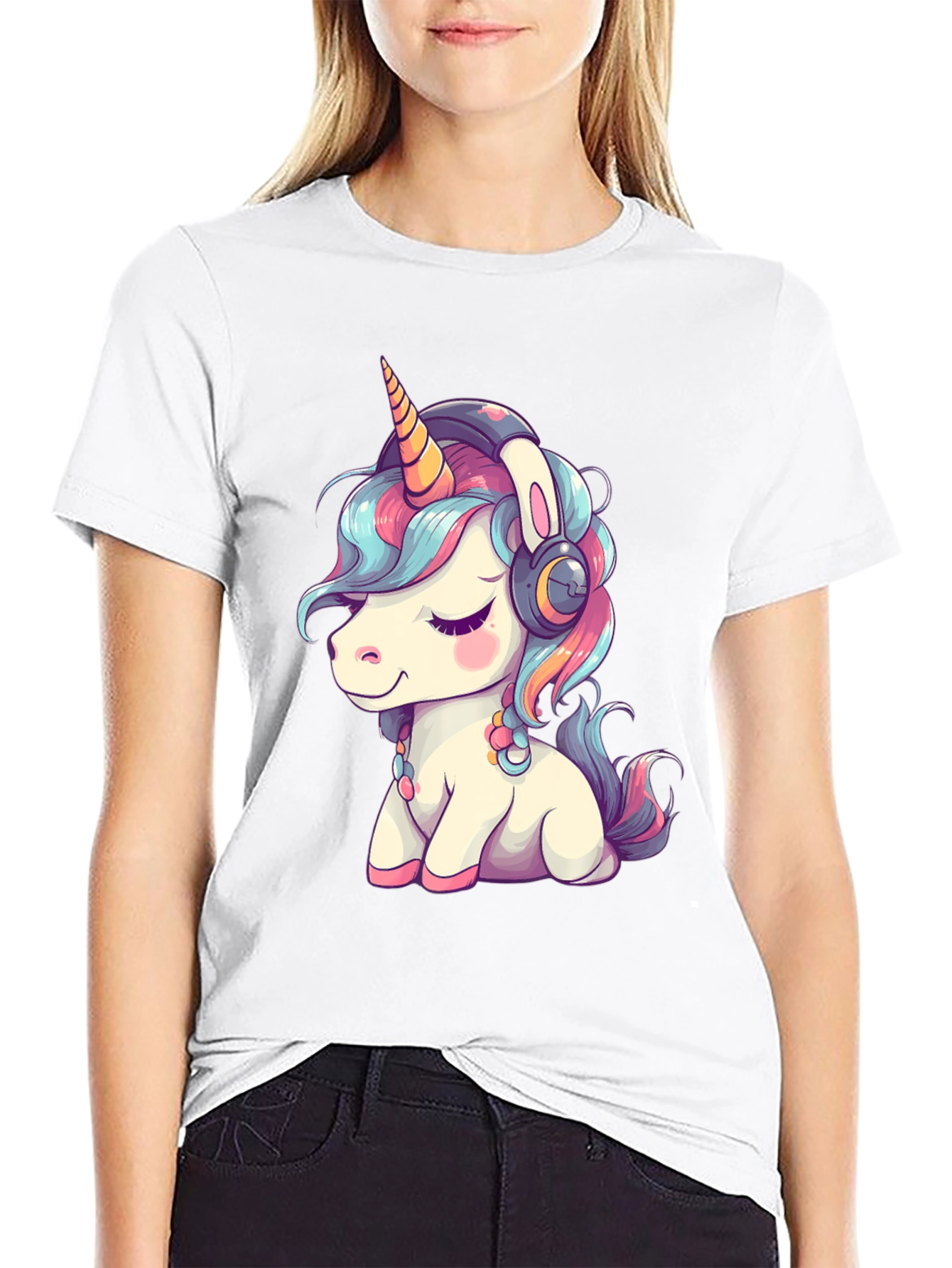 Unicorn Headphones Black T-Shirt