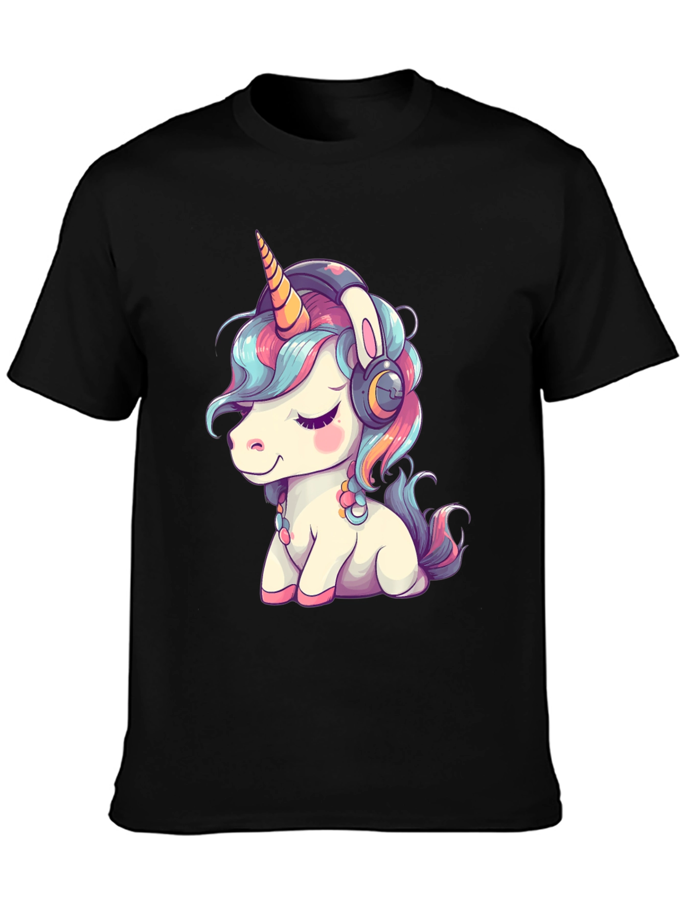 Unicorn Headphones Black T-Shirt