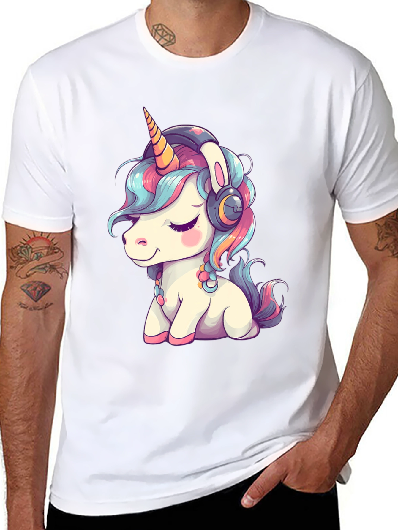 Unicorn Headphones Black T-Shirt