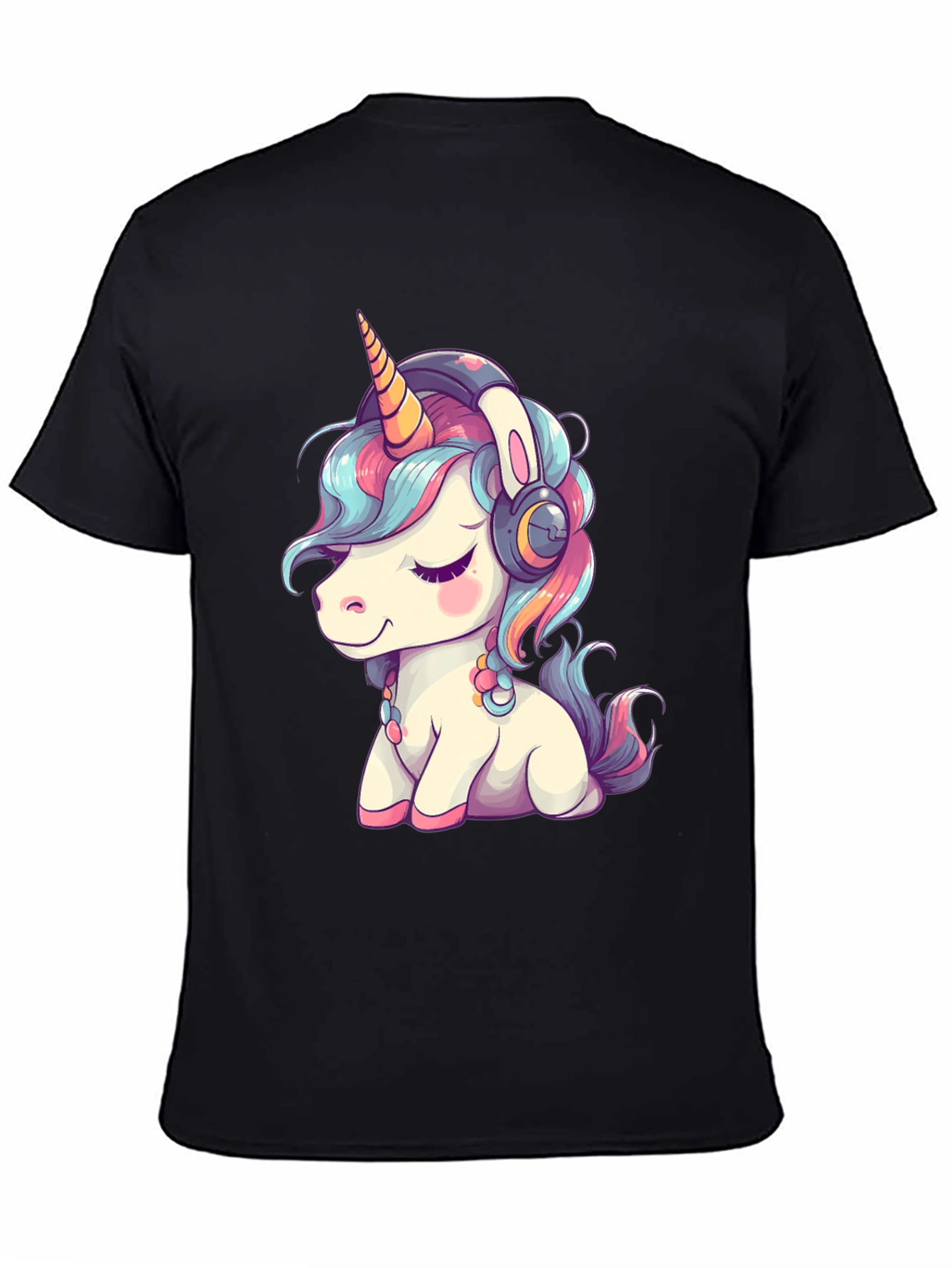 Unicorn Headphones Black T-Shirt