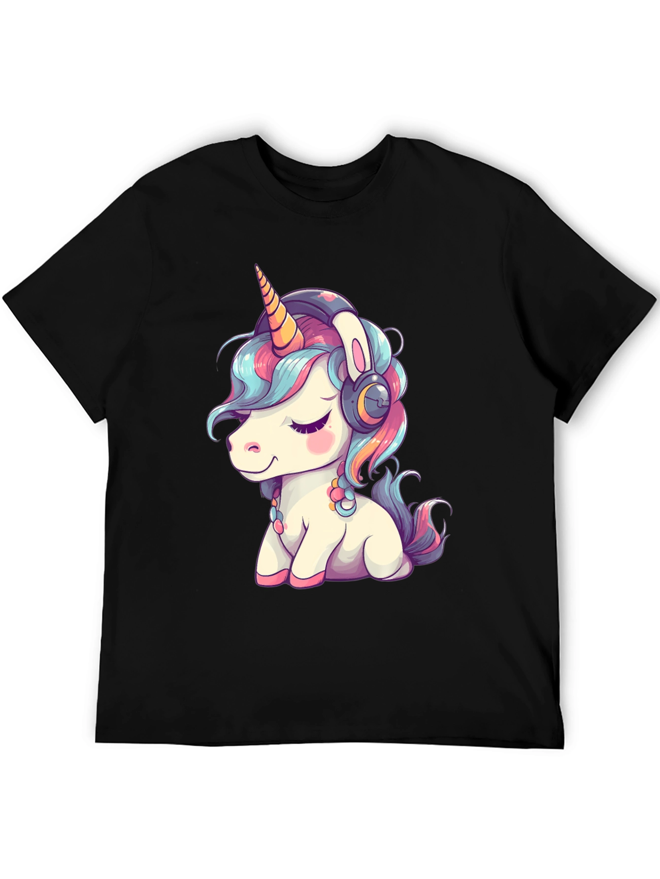 Unicorn Headphones Black T-Shirt