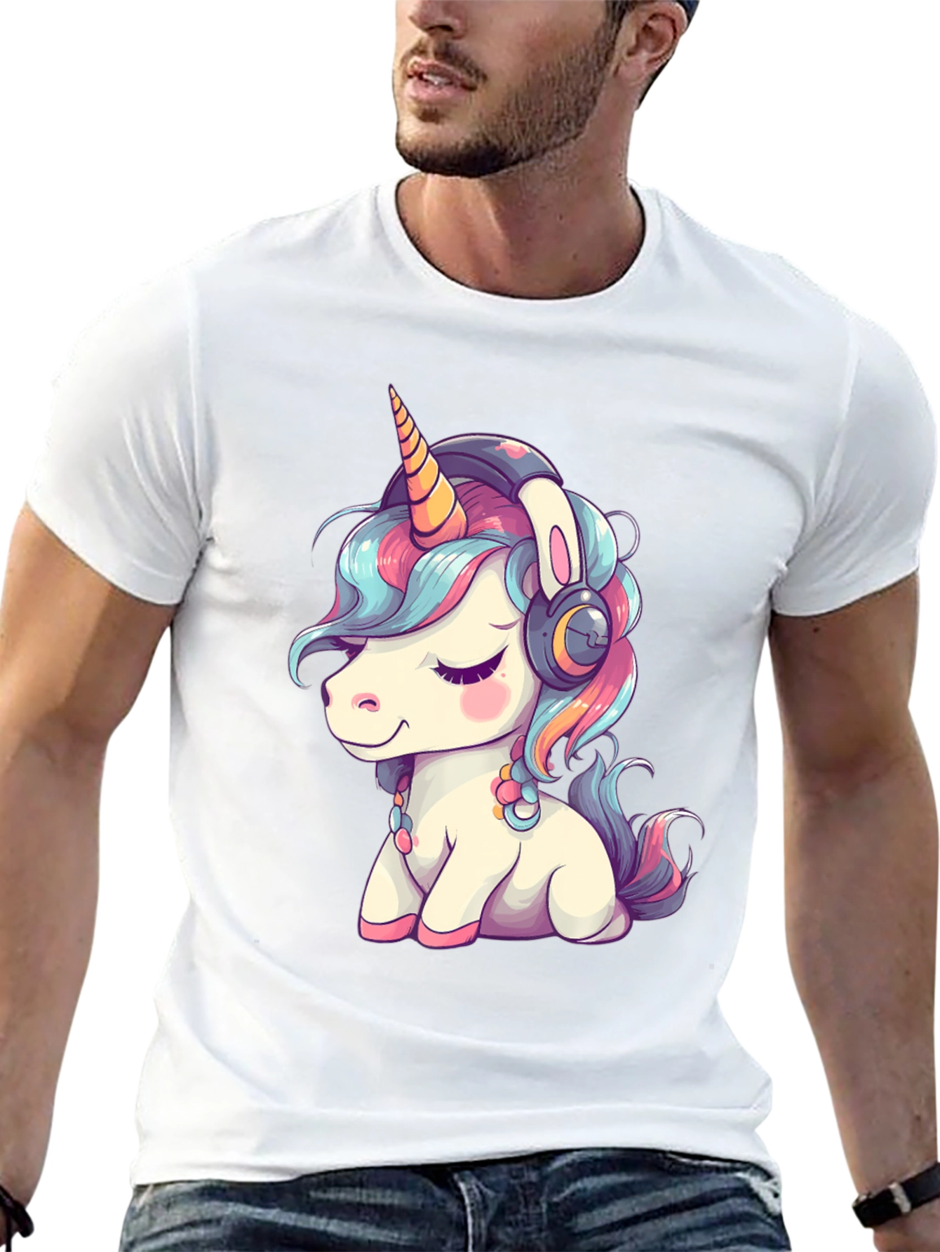 Unicorn Headphones Black T-Shirt