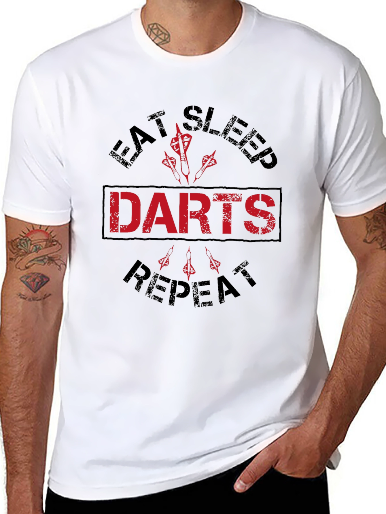 Eat Sleep Darts Repeat Black Graphic Tee