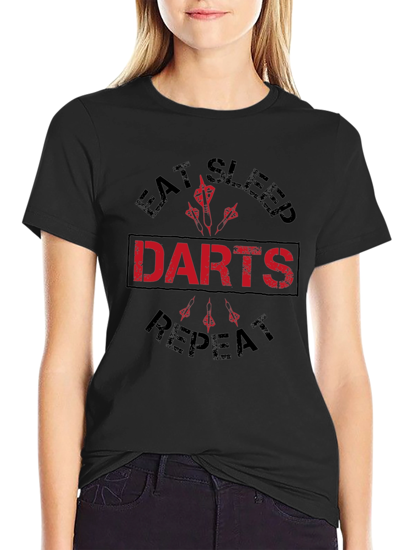 Eat Sleep Darts Repeat Black Graphic Tee