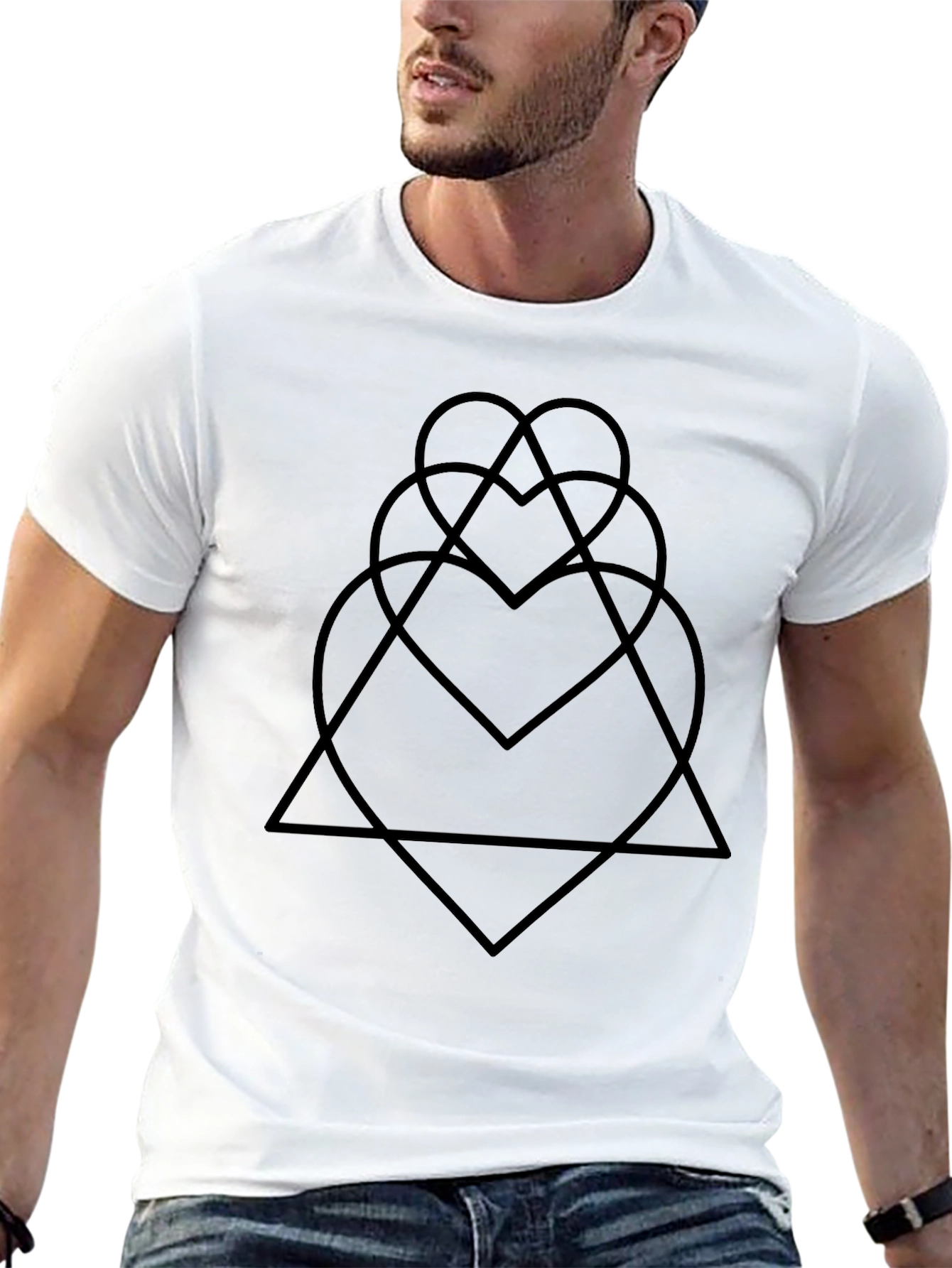 Abstract Geometric Heart Triangle Black Graphic Tee