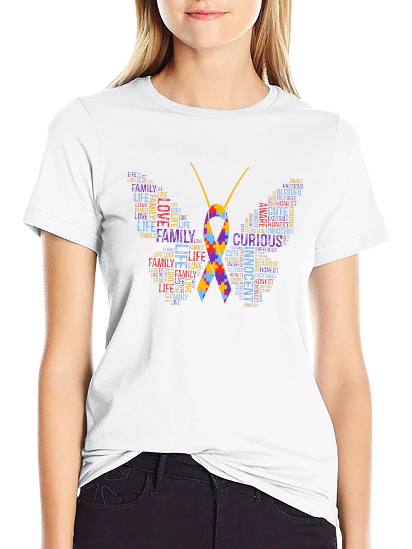 Autism Awareness Butterfly Word Art T-Shirt