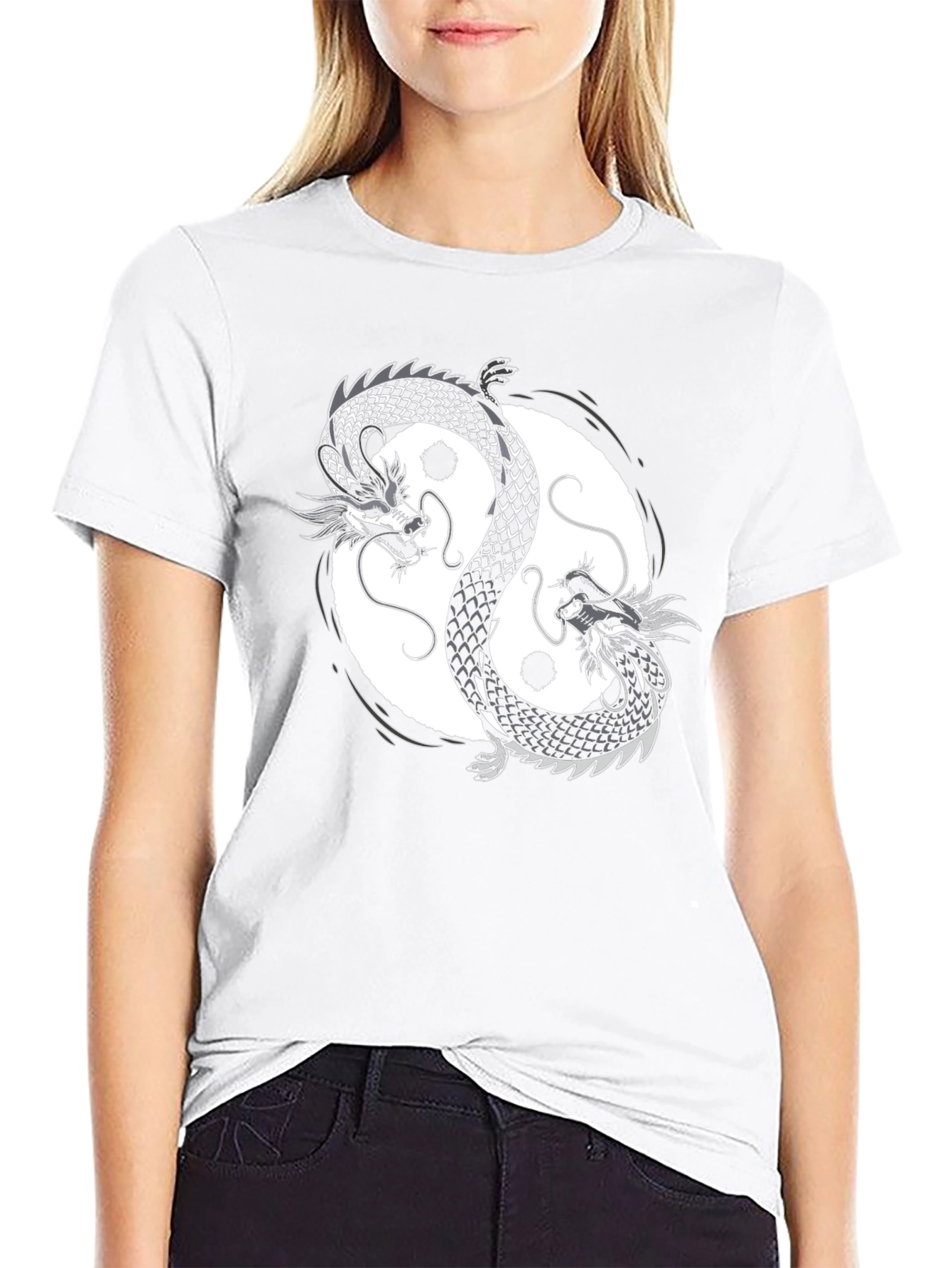 Yin Yang Dragon Graphic Black T-Shirt