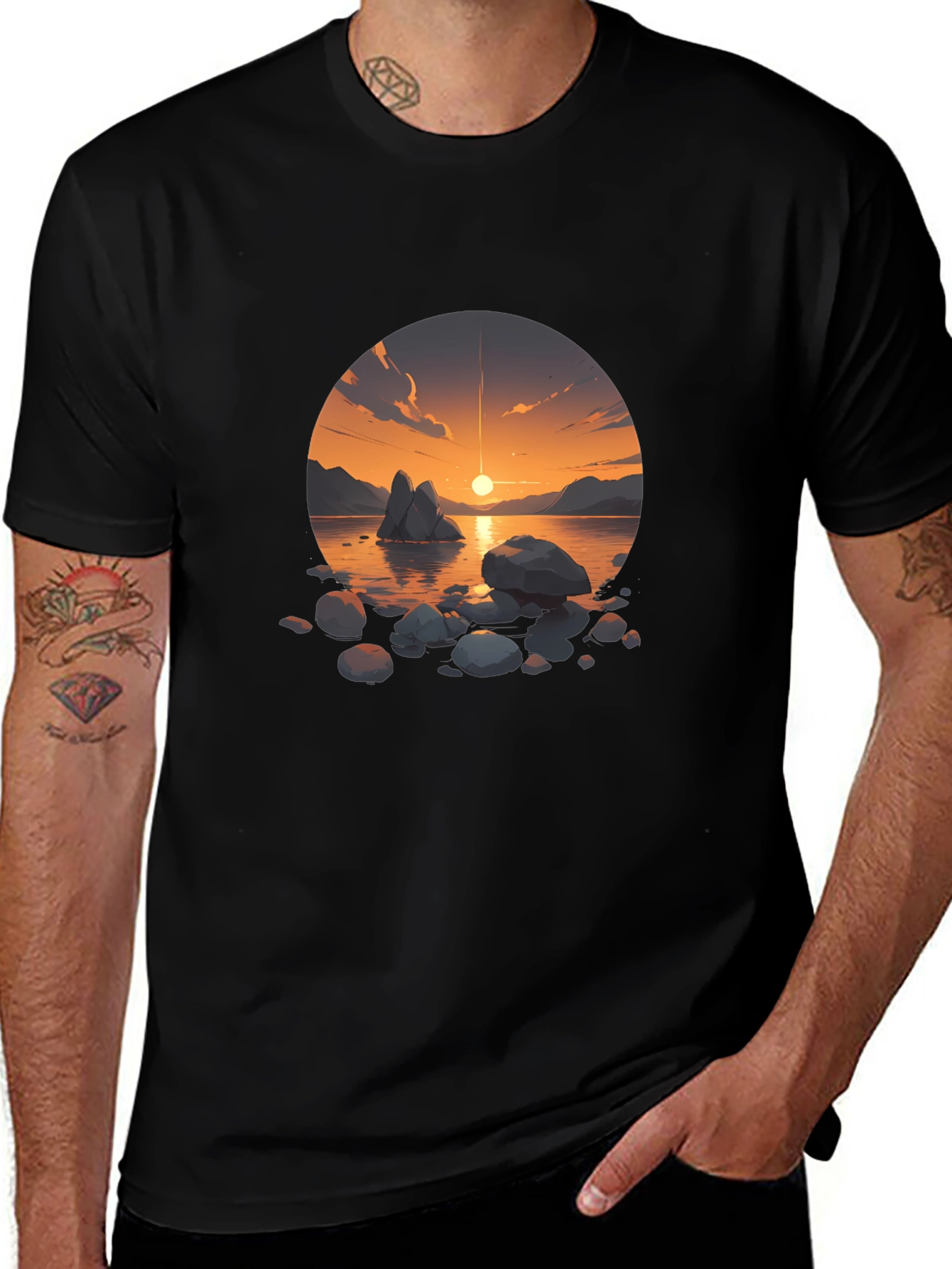 Sunset Lake Graphic Tee - Mens Black T-Shirt